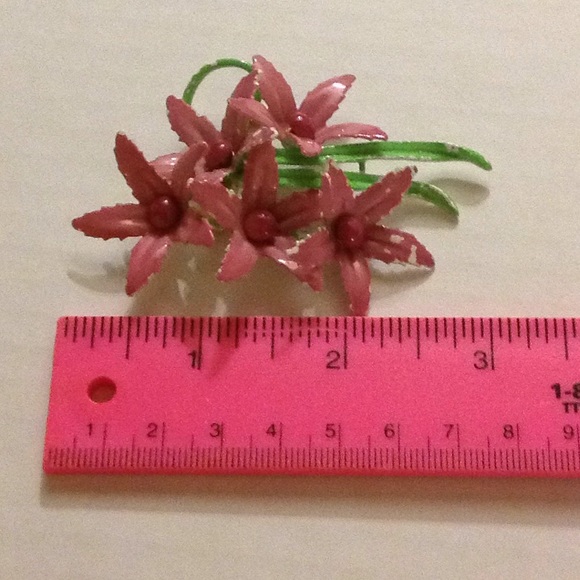 Pink XL Enamel Flower Pin Brooch 1920 1930 1940 - Picture 5 of 8